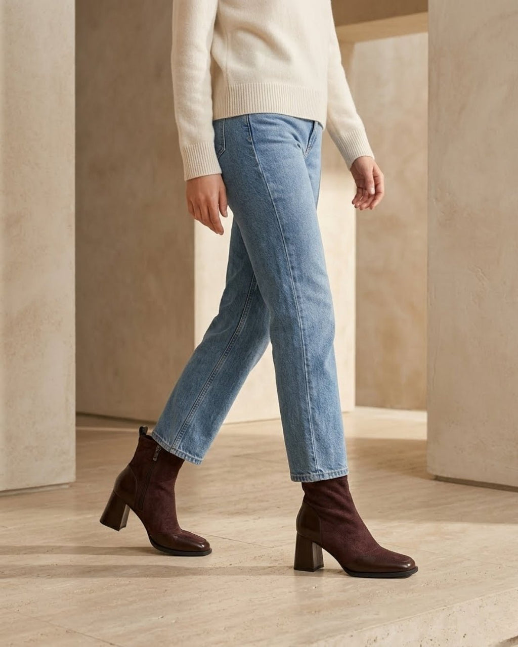 The Amara | Square-Toe Suede Boot - SORENNA