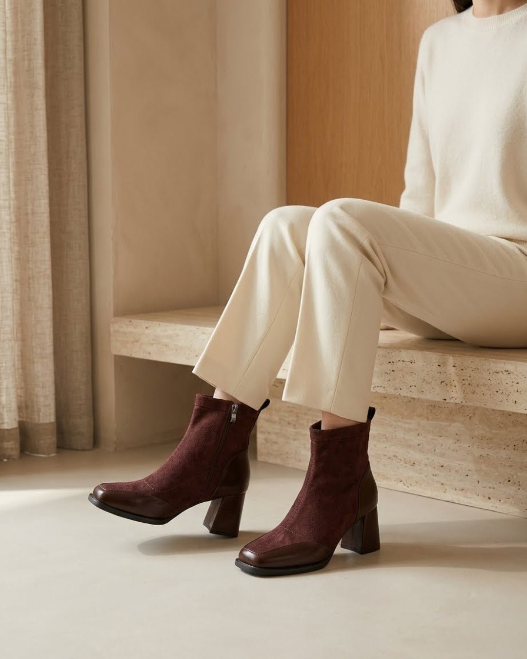 The Amara | Square-Toe Suede Boot - SORENNA