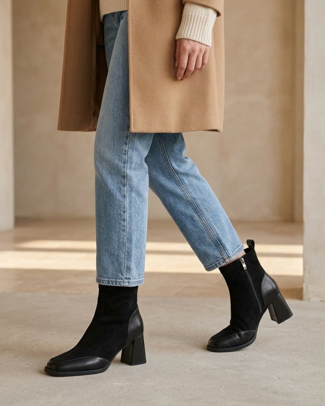 The Amara | Square-Toe Suede Boot - SORENNA