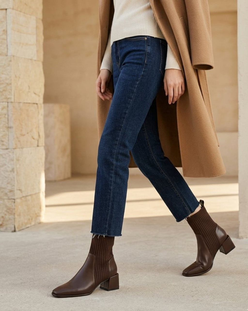 The Amaris | Knit Leather Ankle Boot - SORENNA