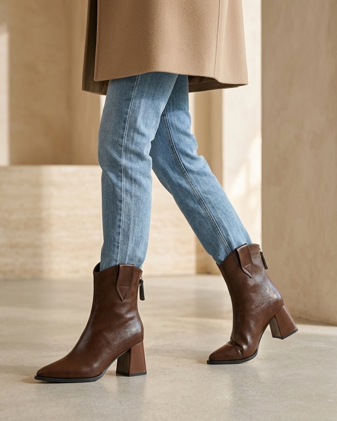 The Aurelle | Leather Block-Heel Boot - SORENNA