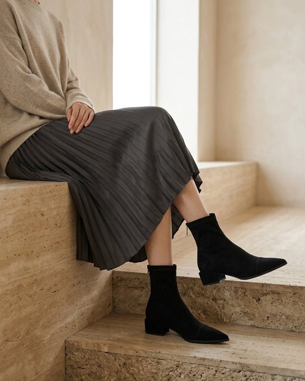 The Marvella | Pointed Suede Ankle Boot - SORENNA