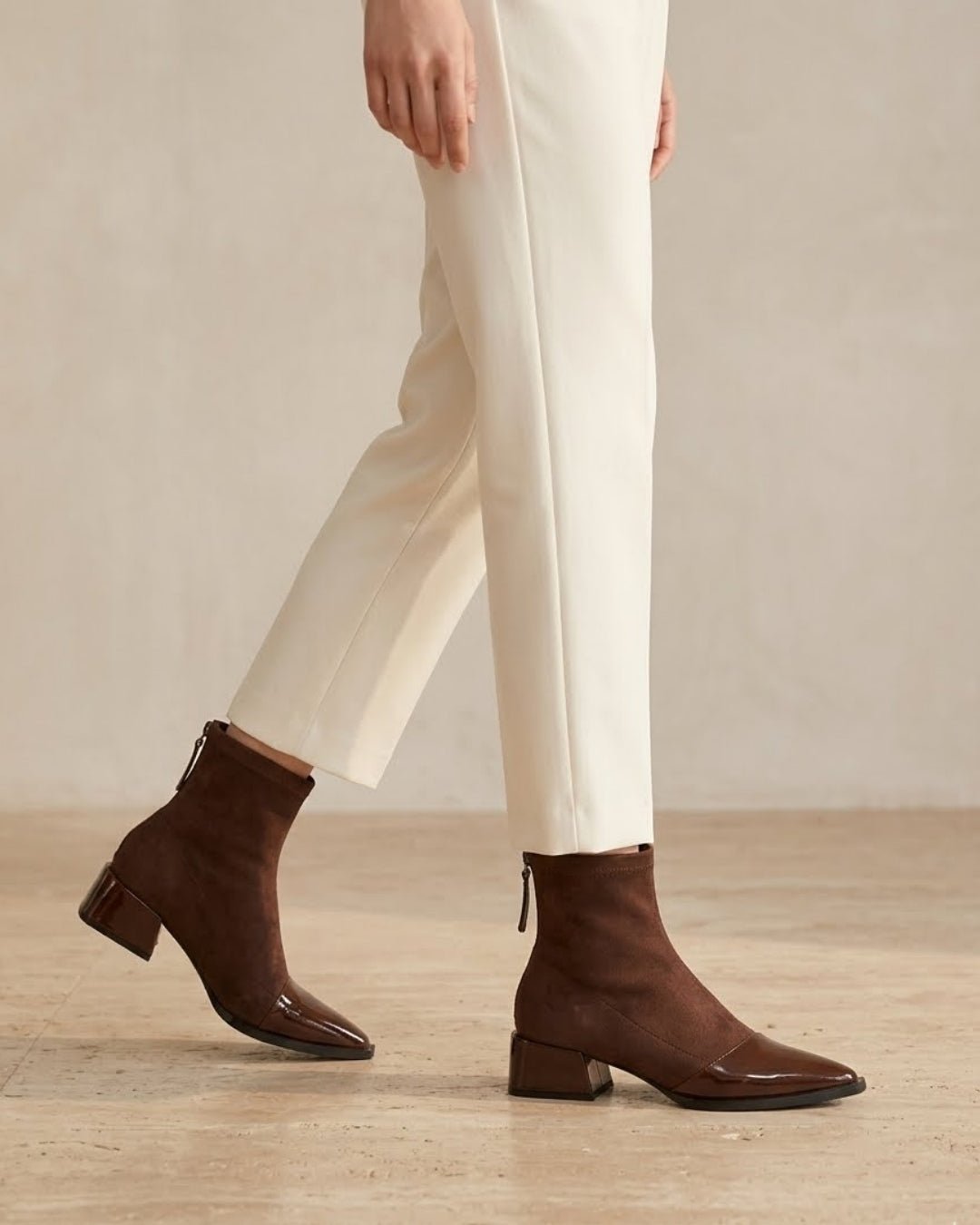 The Ravelle | Patent-Toe Suede Boot - SORENNA