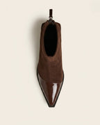 The Ravelle | Patent-Toe Suede Boot - SORENNA