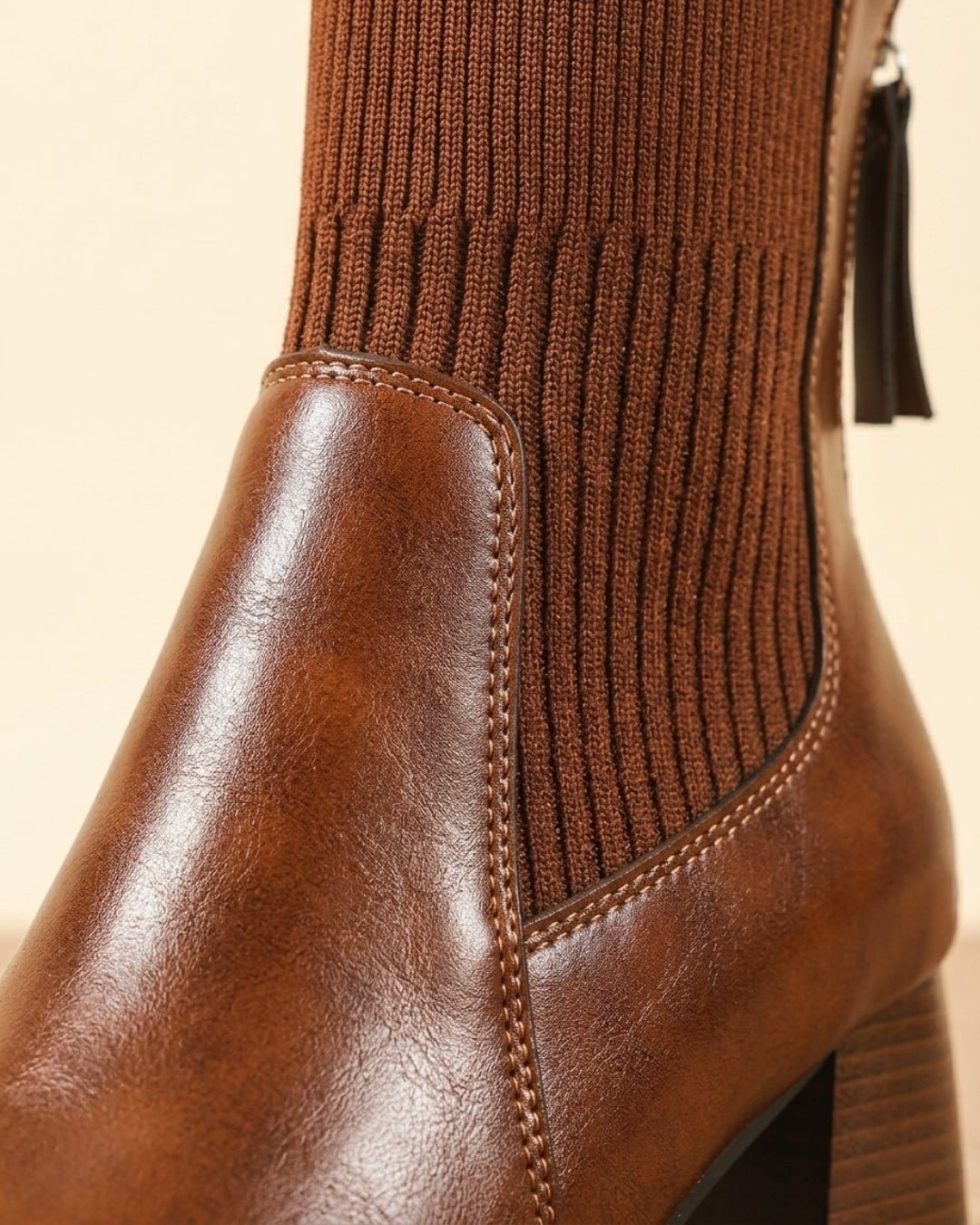 The Savine | Stretch-Knit Leather Boot - SORENNA