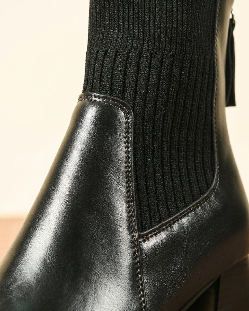 The Savine | Stretch-Knit Leather Boot - SORENNA