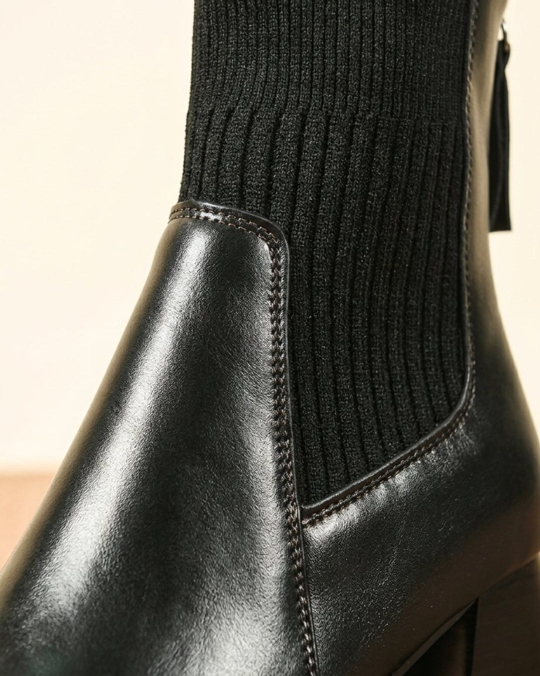 The Savine | Stretch-Knit Leather Boot - SORENNA
