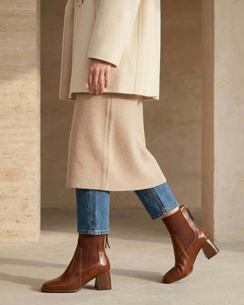 The Savine | Stretch-Knit Leather Boot - SORENNA