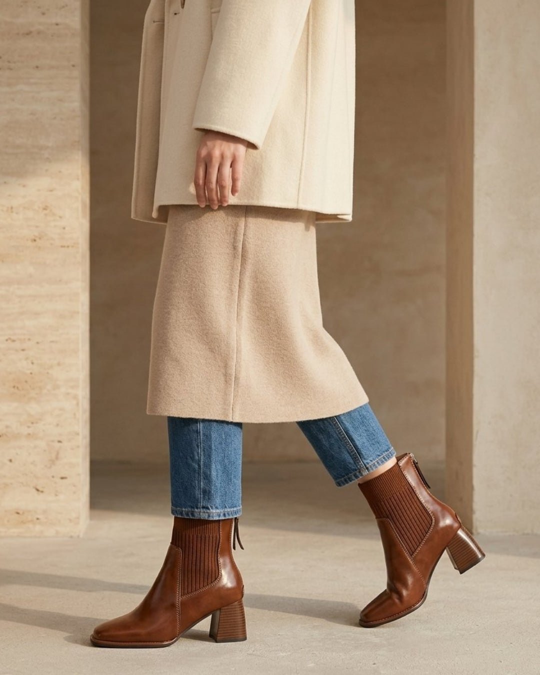 The Savine | Stretch-Knit Leather Boot - SORENNA